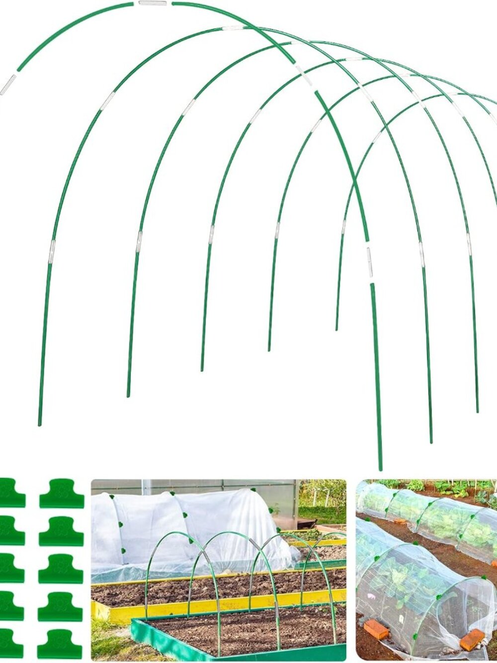 Greenhouse Hoops Grow Tunnel 6 Sets of 8FT Long Garden Hoops, Rust-Free Fibergla